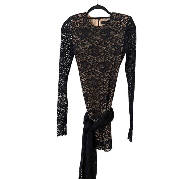 ROTATE BY BIRGER CHRISTENSEN Lace Mini Bow Tie Dress Black Sz 6 - Picture 2 of 7